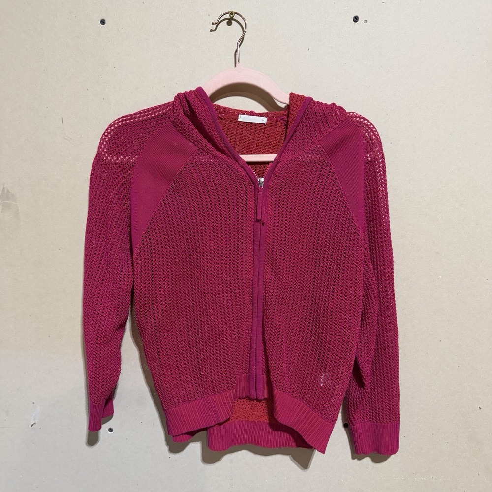 GU Pink Mesh Knit Full-Zip Hooded Sweater - Size M (Fits like US Small)